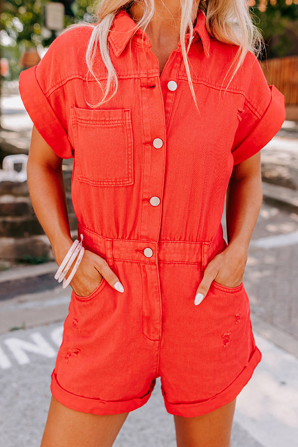 Sweet Duet Distressed Denim Romper In Red • Impressions Online Boutique Sweet Duet Distressed Denim Romper In Red • Impressions Online Boutique