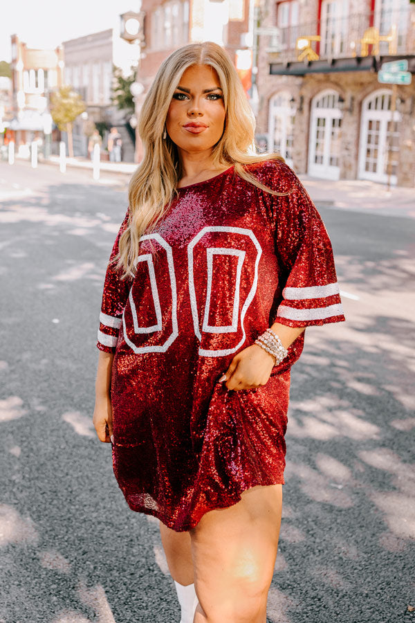 Ready To Shimmer Sequin Mini Dress in Crimson Curves