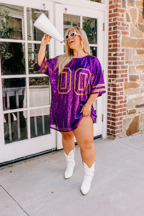Ready To Shimmer Sequin Mini Dress in Purple Curves