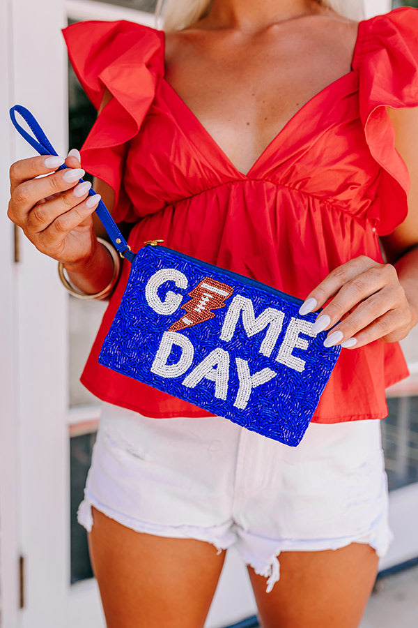 Game Day Beaded Clutch In Royal Blue