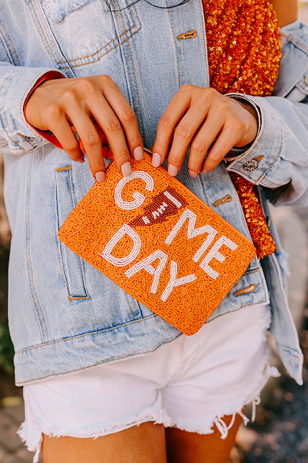 Game Day Beaded Clutch In Orange