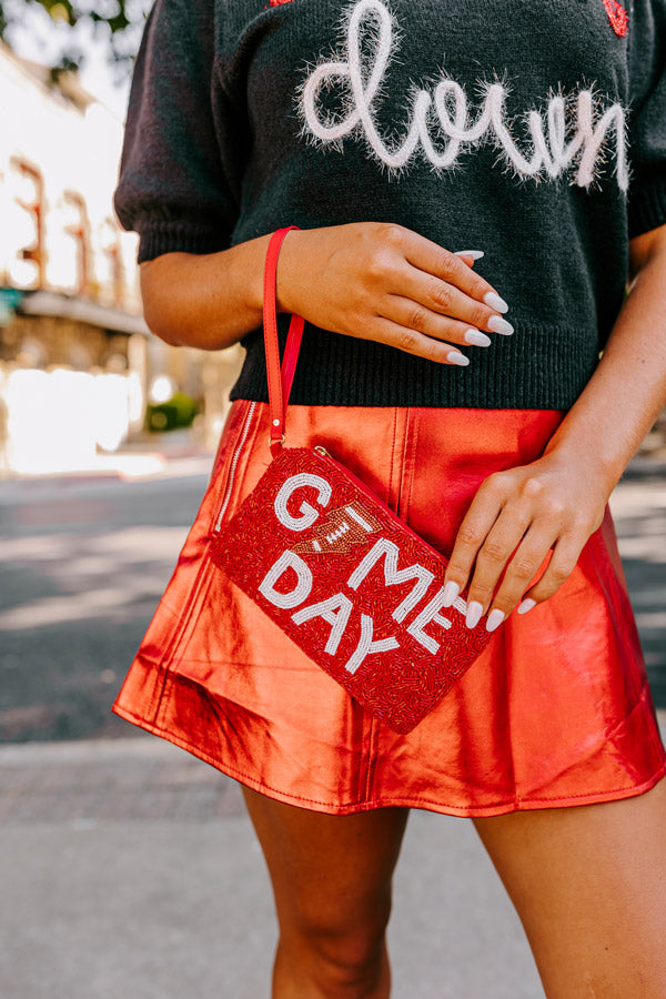 Game Day Beaded Clutch In Crimson