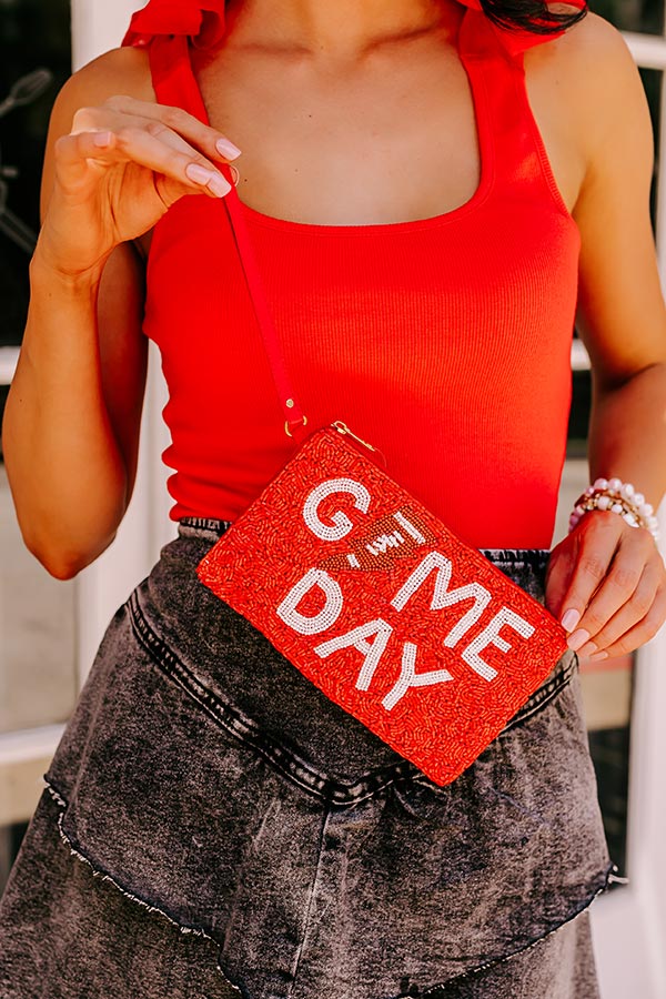 Game Day Beaded Clutch In Scarlet