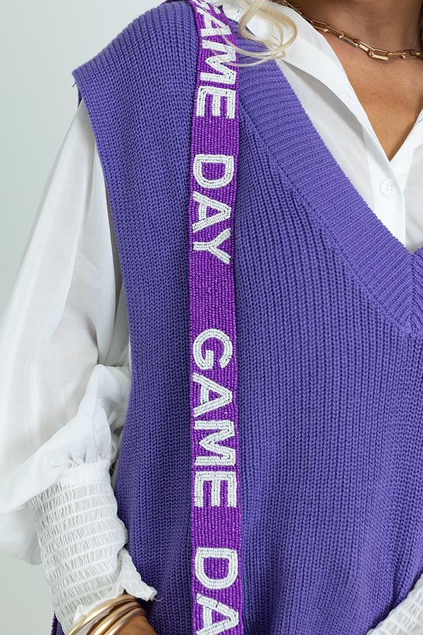 Game Day Beaded Purse Strap in Purple Image - 2