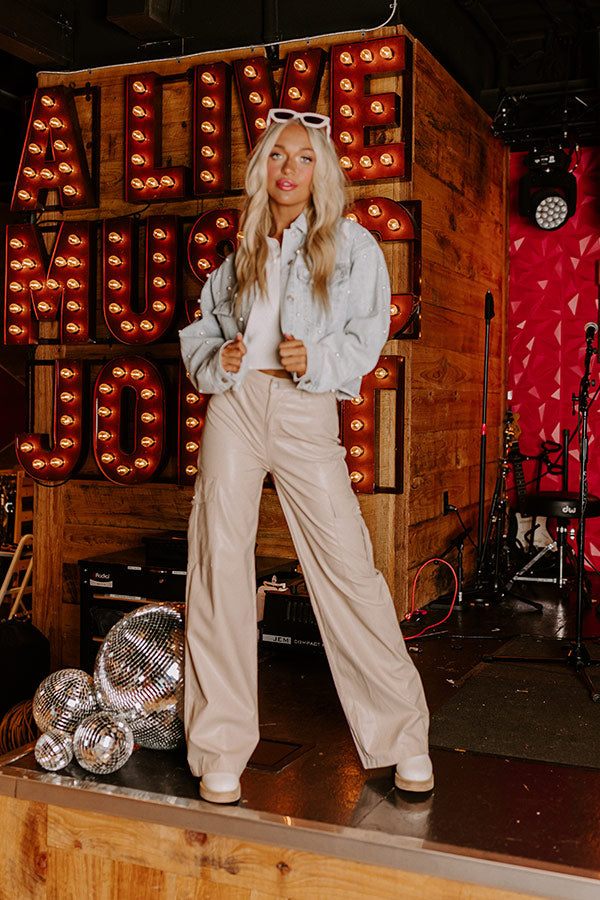 The Jamilet Faux Leather Cargo Pants In Light Birch