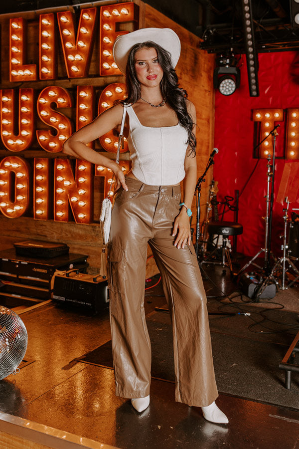 The Jamilet Faux Leather Cargo Pants In Brown