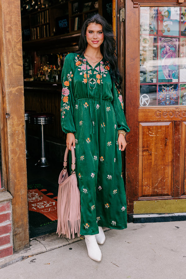 Whispering Sweet Nothings Embroidered Maxi In Hunter Green