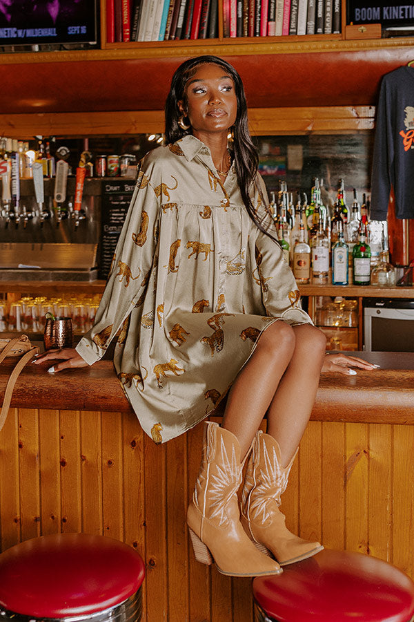 Party Phase Satin Mini Dress in Sage Image - 1