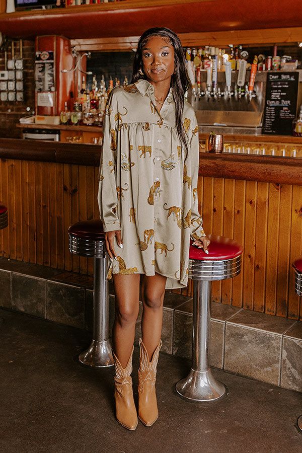 Party Phase Satin Mini Dress in Sage Image - 2