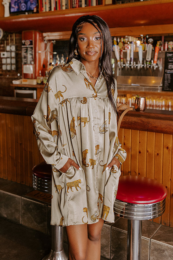 Party Phase Satin Mini Dress in Sage Image - 3