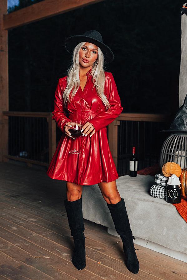 Mostly Amused Faux Leather Dress in Crimson