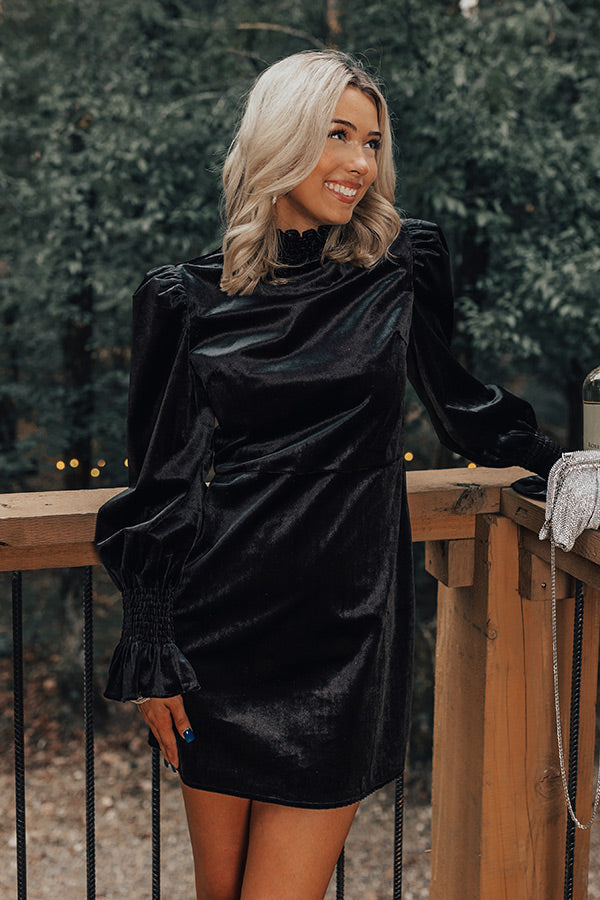 Fashionably Late Velvet Mini Dress In Black