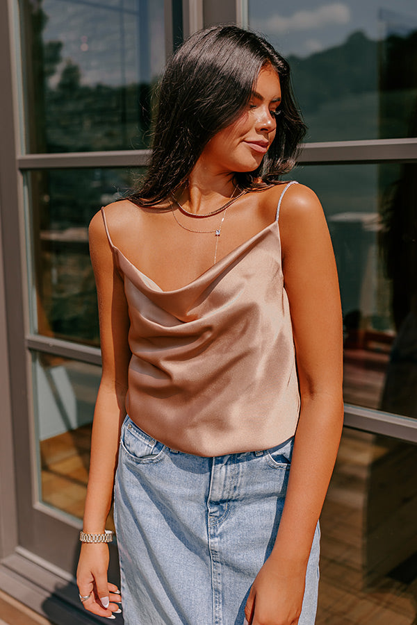 Stay Sophisticated Satin Top In Iced Latte