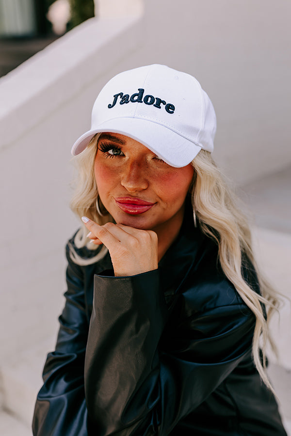 J'adore Embroidered Baseball Cap In White