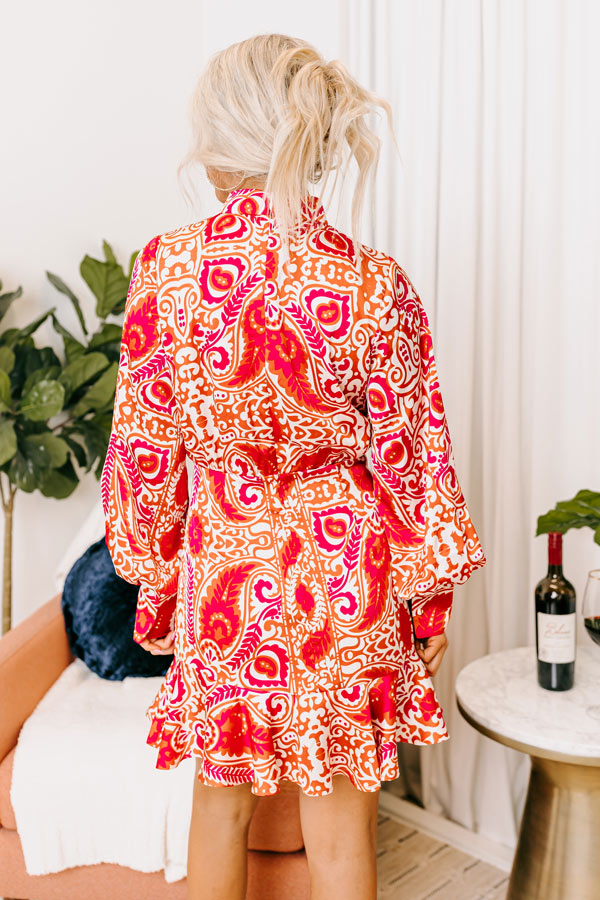 Roaming The City Paisley Mini Dress In Fuchsia Image - 4