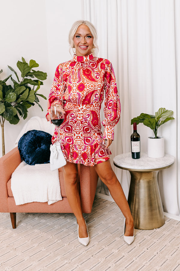 Roaming The City Paisley Mini Dress In Fuchsia Image - 5