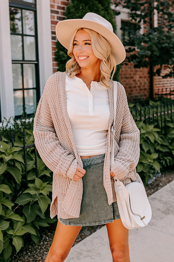 Cozy And Chill Knit Cardigan In Iced Latte