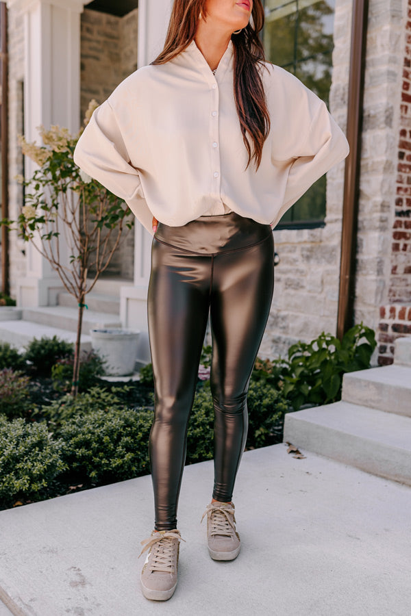 Sleek And Chic High Waist Faux Leather Legging in Chestnut