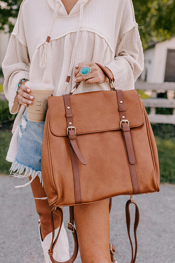 Punctual And Perfect Faux Leather Backpack In Brown