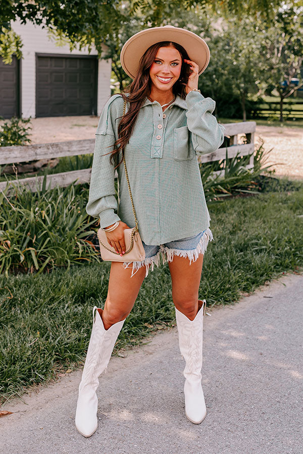 Proper Style Waffle Knit Sweatshirt In Pear Image - 2