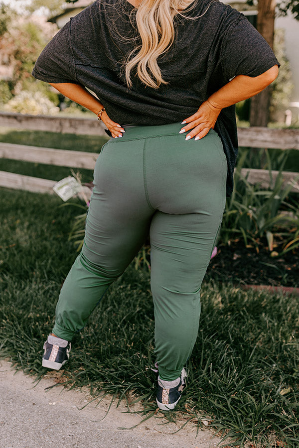 Ivy League Style High Waist Butter Soft Joggers In Light Forest Curves •  Impressions Online Boutique