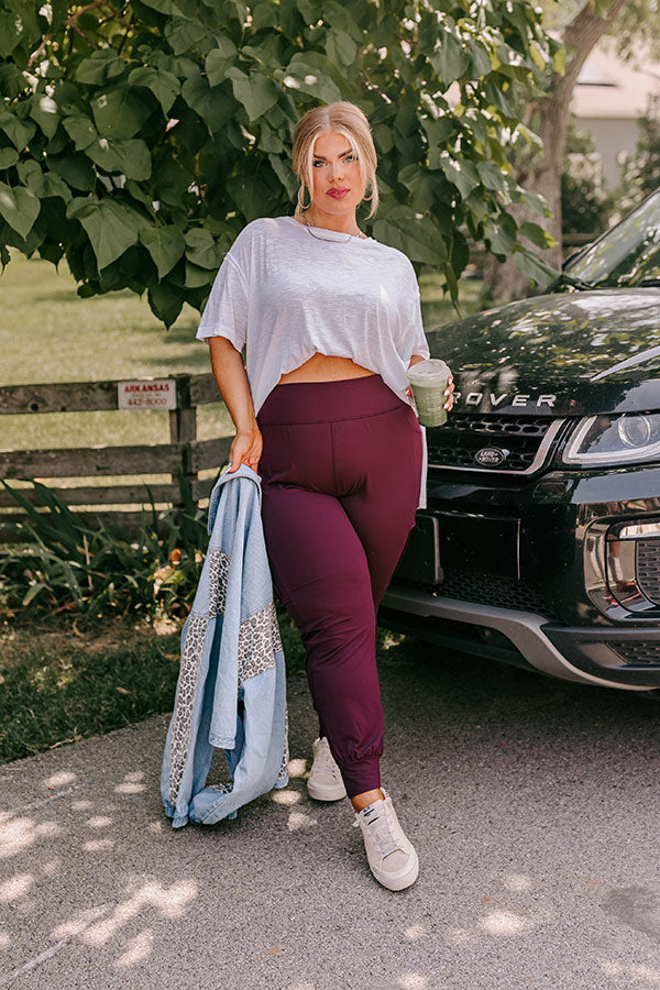 Ivy League Style High Waist Butter Soft Joggers In Royal Plum Curves