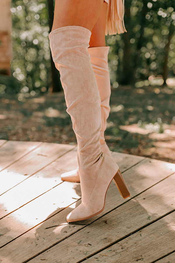 The Scarlett Faux Suede Thigh High Boot In Warm Taupe