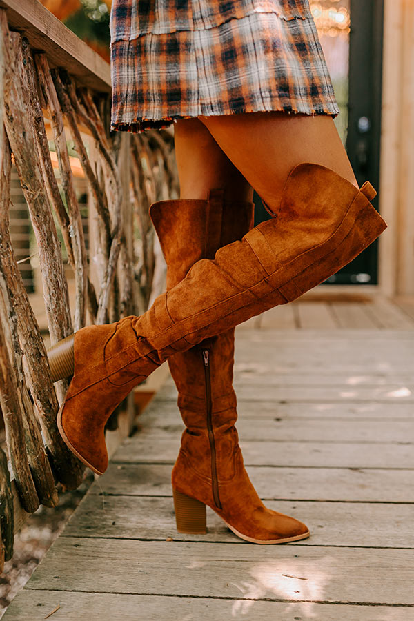 The Kinsley Faux Suede Thigh High Boot In Brown