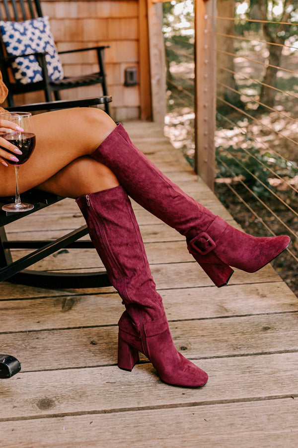 The Adeline Faux Suede Knee High Boot In Maroon