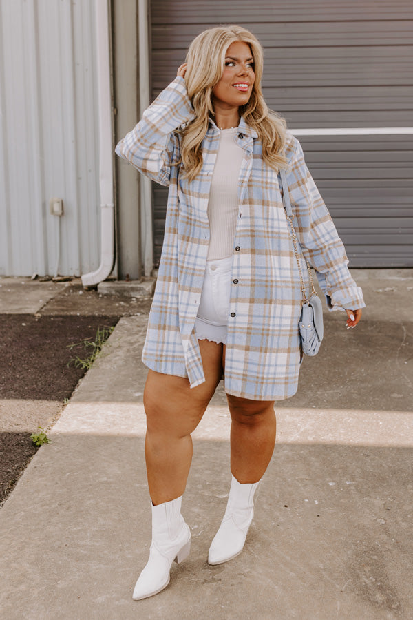 Touch Of Fall Plaid Tunic Dress In Sky Blue Curves