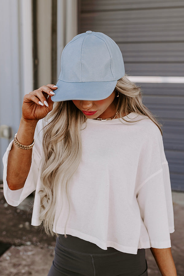 On The Daily Faux Leather Baseball Cap In Airy Blue