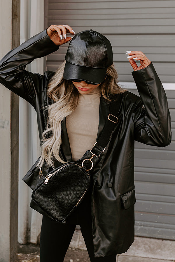 On The Daily Faux Leather Baseball Cap In Black