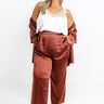 Pouring Merlot Satin High Waist Pants In Dark Rust Curves Image - 1