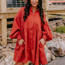 Cafe Patio Button Down Mini Dress in Dark Rust Image - 1
