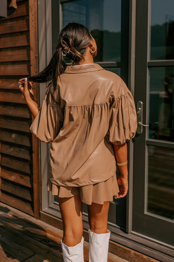 Fate Would Have It Faux Leather Top in Iced Mocha Image - 5