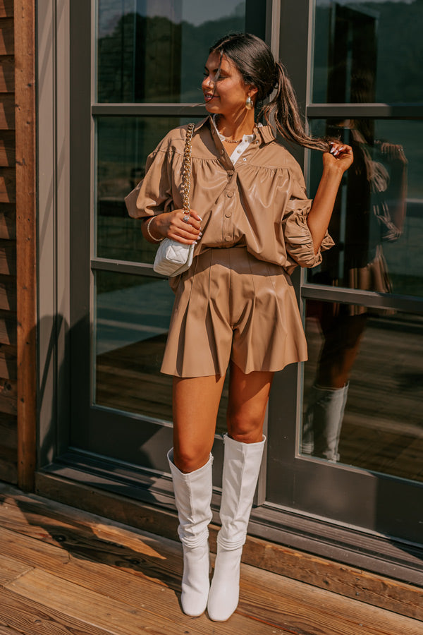 Fate Would Have It Faux Leather Top in Iced Mocha Image - 2