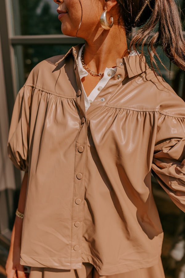 Fate Would Have It Faux Leather Top in Iced Mocha Image - 3