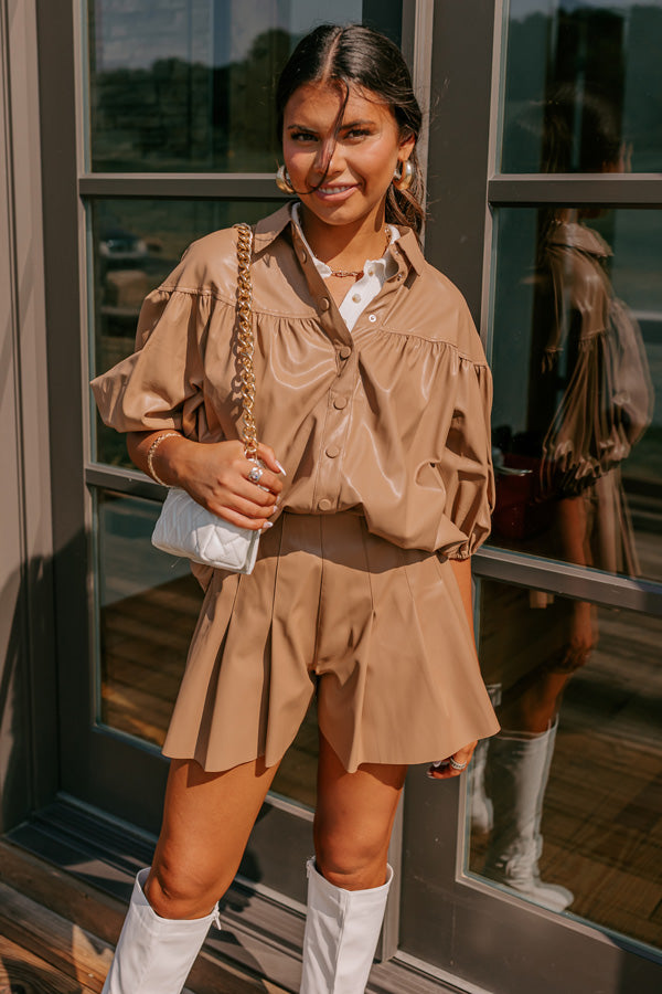 Fate Would Have It Faux Leather Top in Iced Mocha Image - 1