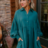 Cafe Patio Button Down Mini Dress in Hunter Green Image - 1