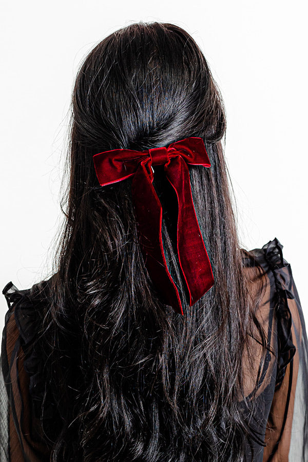 Red Velvet Ribbon Bow Hair Clip