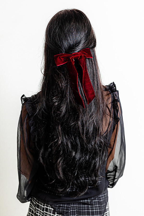 Exceptionally Chic Velvet Bow Hair Clip in Wine