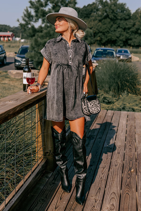 Autumn Treasure Denim Mini Dress In Vintage Black Image - 2