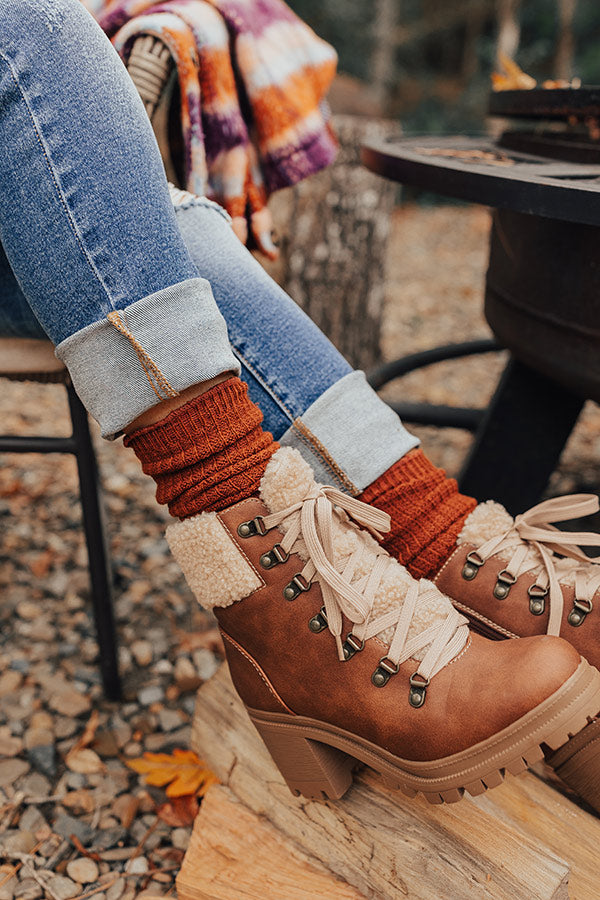 Cozy Outing Waffle Knit Leg Warmers In Rust