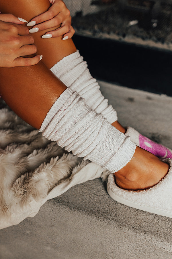 Cozy Outing Waffle Knit Leg Warmers In White