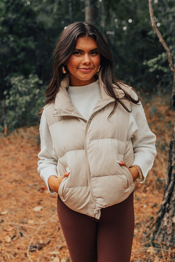 Venture Out Puffer Vest in Beige • Impressions Online Boutique