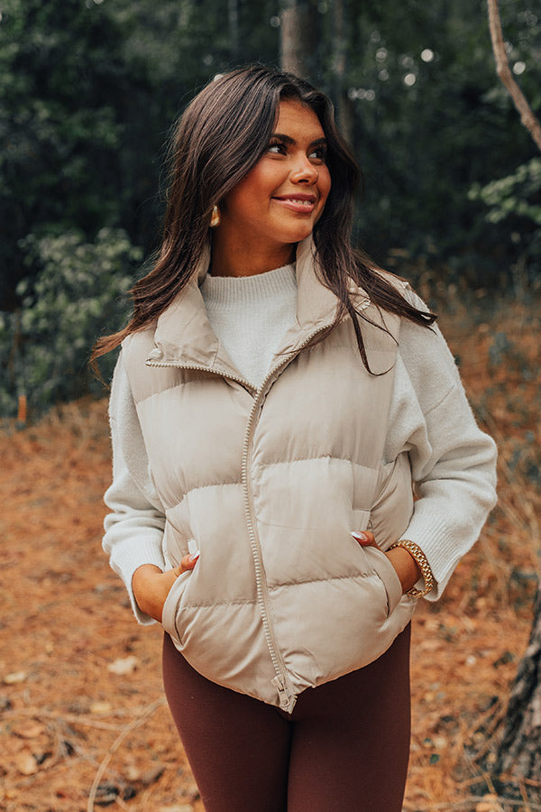 Womens Beige Puffer Vest Beige Puffer Vest - Main Image