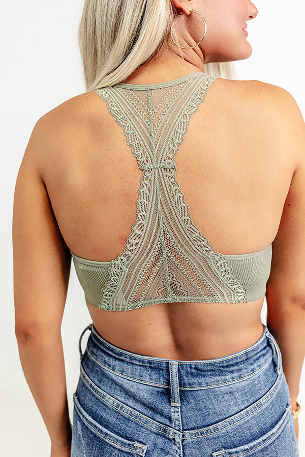 Flirty Nature Lace Racerback Bralette in Sage