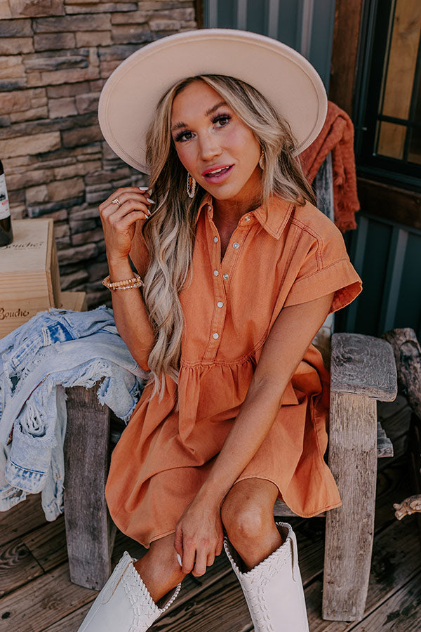 Autumn Treasure Denim Mini Dress In Pumpkin Image - 4