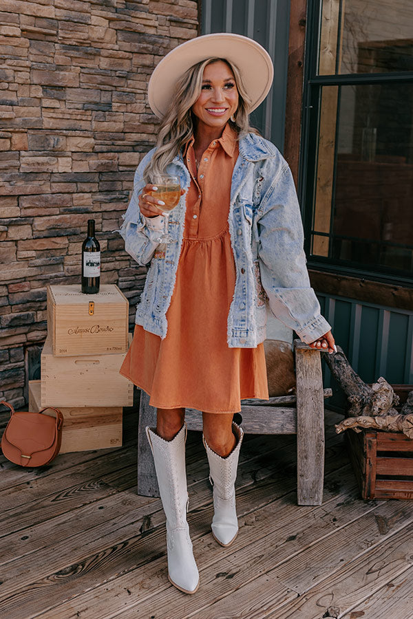 Autumn Treasure Denim Mini Dress In Pumpkin Image - 3