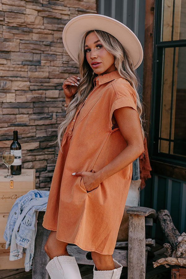 Autumn Treasure Denim Mini Dress In Pumpkin Image - 5